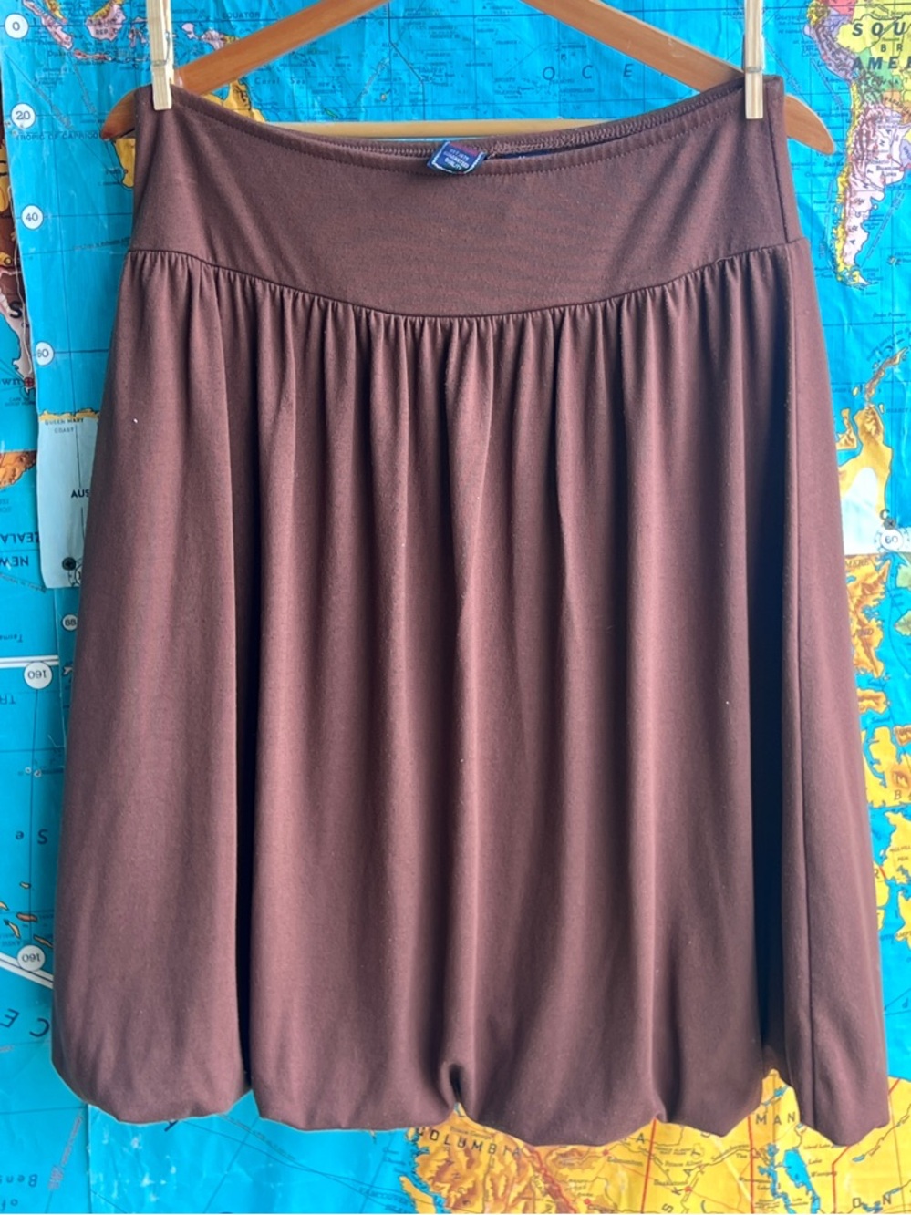 Derek Heart Classic Brown Gathered Waist Midi Bubble Skirt